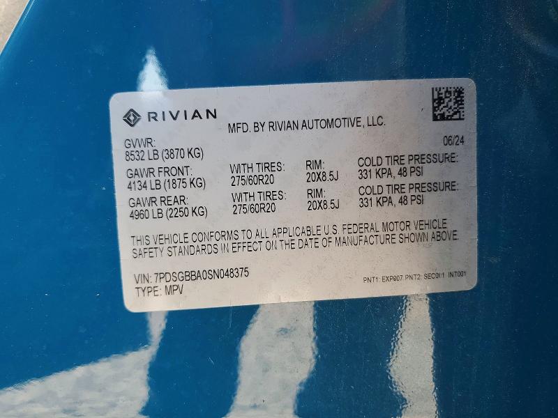 Продаж на аукціоні авто 2025 Rivian R1s, vin: 7PDSGBBA0SN048375, номер лоту: 65732216