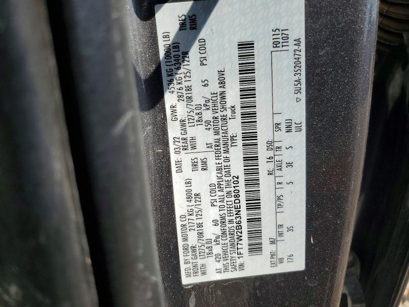 Aukcja sprzedaży 2022 Ford F250, vin: 1FT7W2B63NED80102, numer aukcji: 64149926