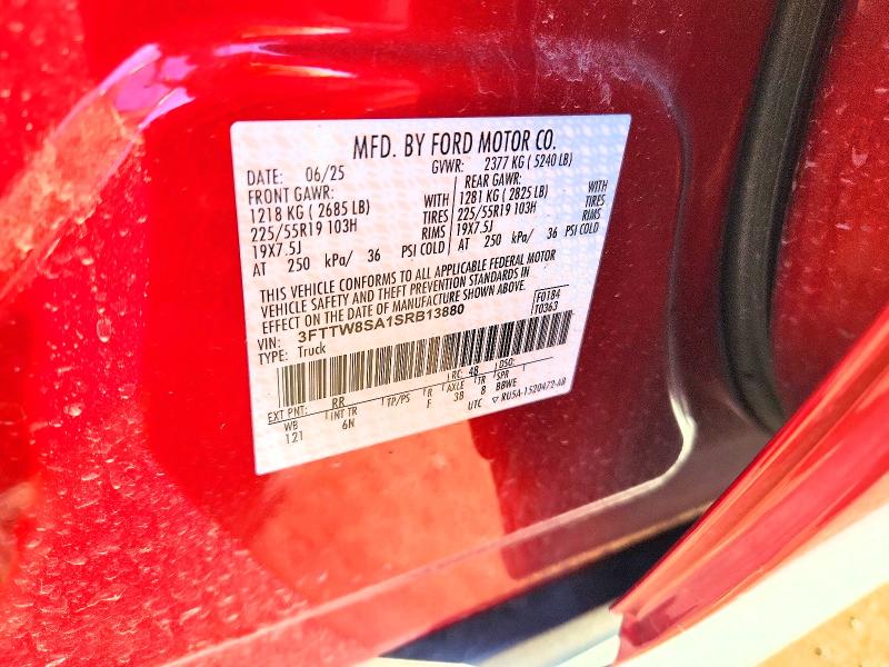 2025 Ford Maverick მანქანა იყიდება აუქციონზე, vin: 3FTTW8SA1SRB13880, აუქციონის ნომერი: 66892456