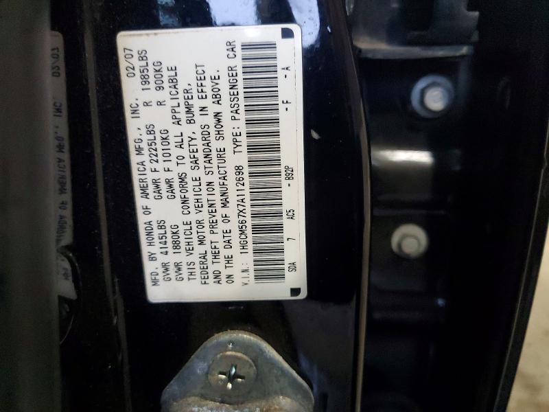 Aukcja sprzedaży 2007 Honda Accord, vin: 1HGCM567X7A112698, numer aukcji: 63855786