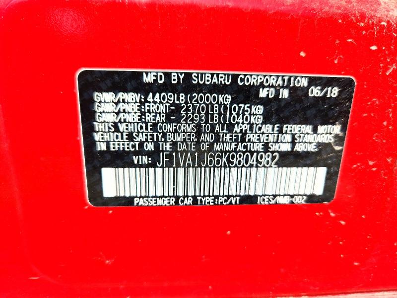 Aukcja sprzedaży 2019 Subaru Wrx, vin: JF1VA1J66K9804982, numer aukcji: 65407476