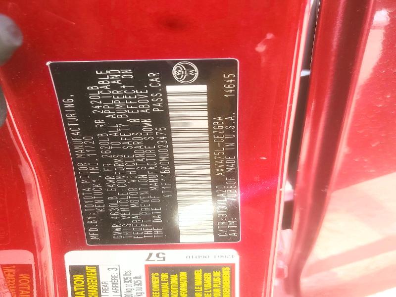 2021 Toyota Camry მანქანა იყიდება აუქციონზე, vin: 4T1F11BK0MU023476, აუქციონის ნომერი: 63903206