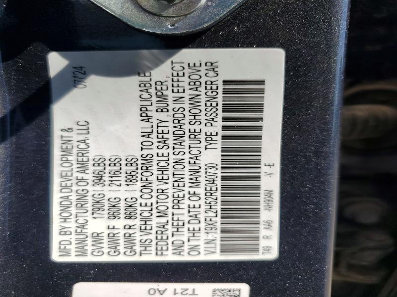 2024 Honda Civic მანქანა იყიდება აუქციონზე, vin: 19XFL2H52RE040730, აუქციონის ნომერი: 64899056