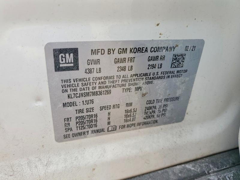 63581396 :رقم المزاد ، KL7CJNSM7MB361269 vin ، 2021 Chevrolet Trax مزاد بيع
