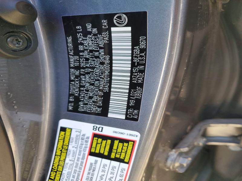 Aukcja sprzedaży 2021 Lexus Es 250, vin: 58AD11D11MU001846, numer aukcji: 66403106