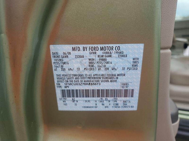 2008 Ford Escape მანქანა იყიდება აუქციონზე, vin: 1FMCU03Z78KE65673, აუქციონის ნომერი: 65122316