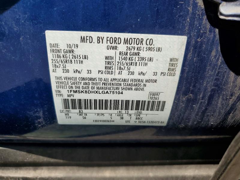 Aukcja sprzedaży 2020 Ford Explorer, vin: 1FMSK8DHXLGA75104, numer aukcji: 63875066