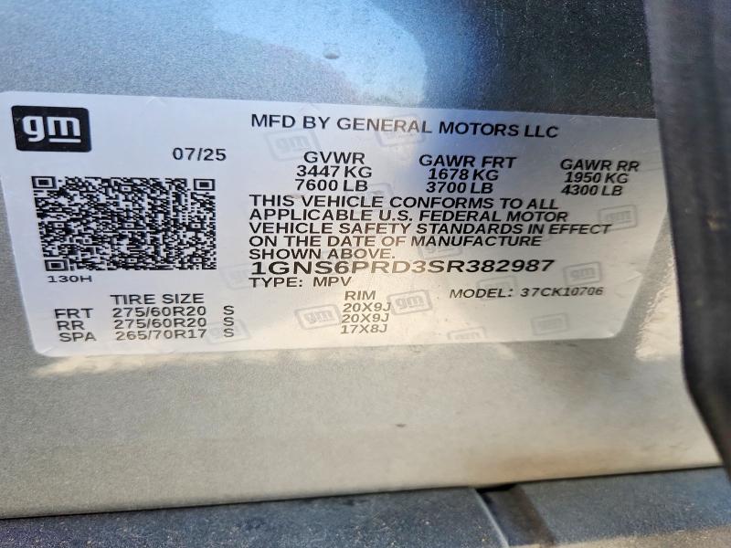 65959186 :رقم المزاد ، 1GNS6PRD3SR382987 vin ، 2025 Chevrolet Tahoe مزاد بيع