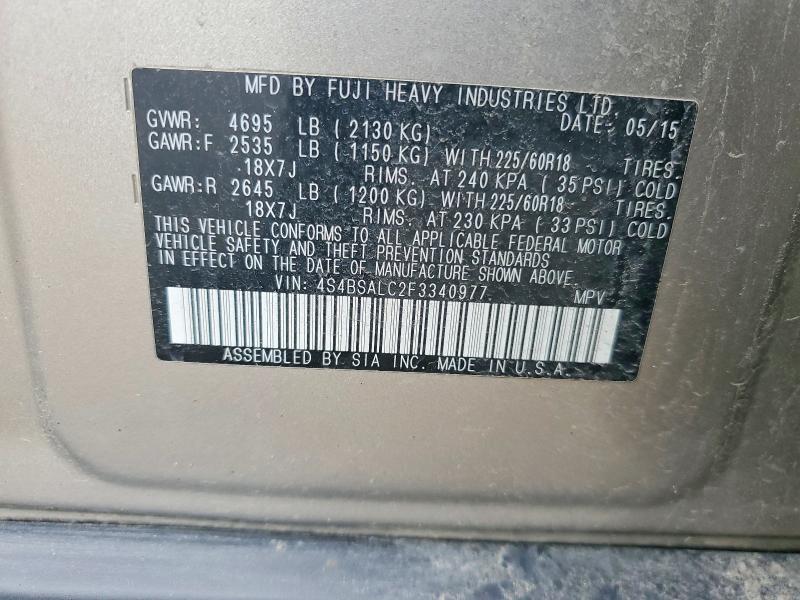 2015 Subaru Outback მანქანა იყიდება აუქციონზე, vin: 4S4BSALC2F3340977, აუქციონის ნომერი: 66726616