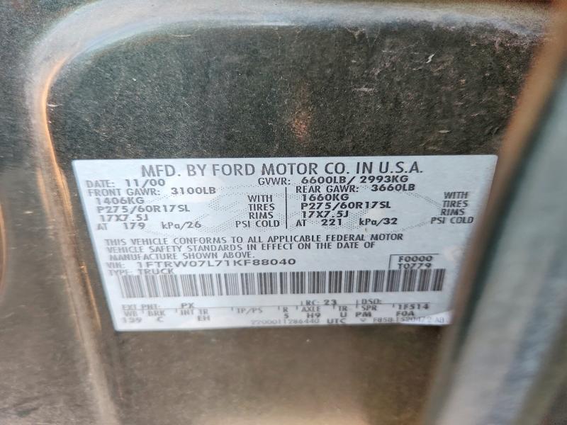 63589766 :رقم المزاد ، 1FTRW07L71KF88040 vin ، 2001 Ford F150 مزاد بيع