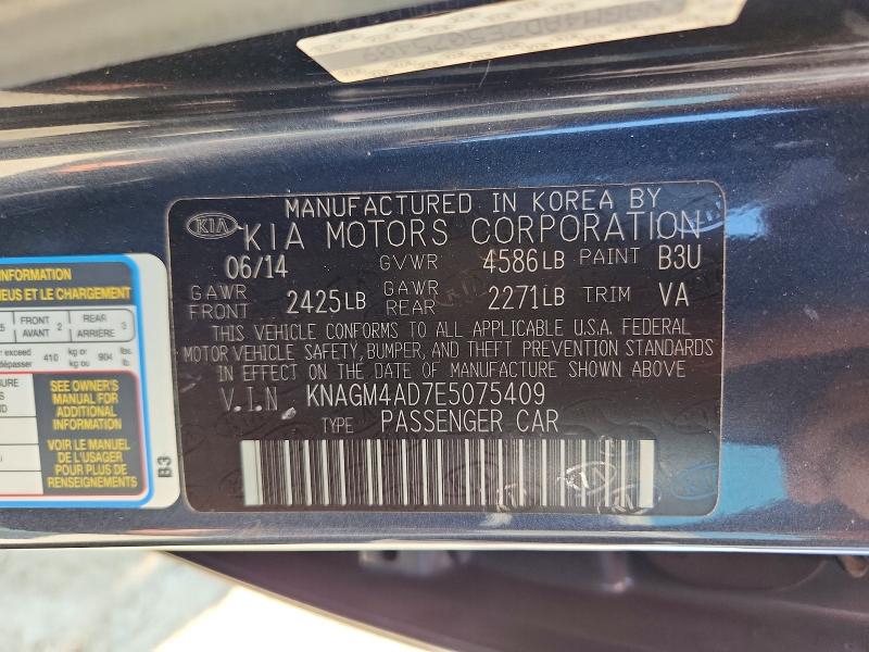 Auction sale of the 2014 Kia Optima, vin: KNAGM4AD7E5075409, lot number: 63563506