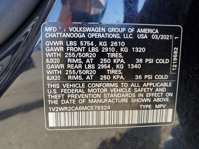 Aukcja sprzedaży 2021 Volkswagen Atlas, vin: 1V2WR2CA6MC576324, numer aukcji: 63709936