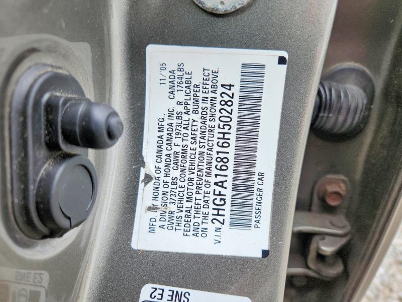 2006 Honda Civic მანქანა იყიდება აუქციონზე, vin: 2HGFA16816H502824, აუქციონის ნომერი: 63476766