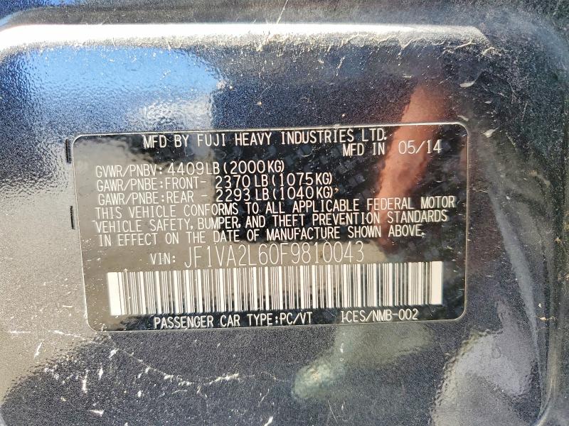 2015 Subaru Wrx მანქანა იყიდება აუქციონზე, vin: JF1VA2L60F9810043, აუქციონის ნომერი: 66830026