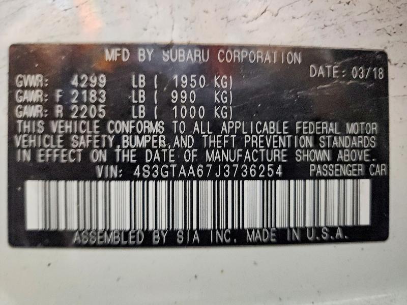 63998556 :رقم المزاد ، 4S3GTAA67J3736254 vin ، 2018 Subaru Impreza مزاد بيع