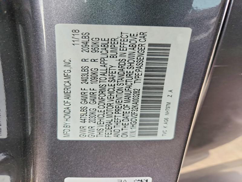 Продажа на аукционе авто 2019 Honda Accord, vin: 1HGCV2F32KA003282, номер лота: 64395046