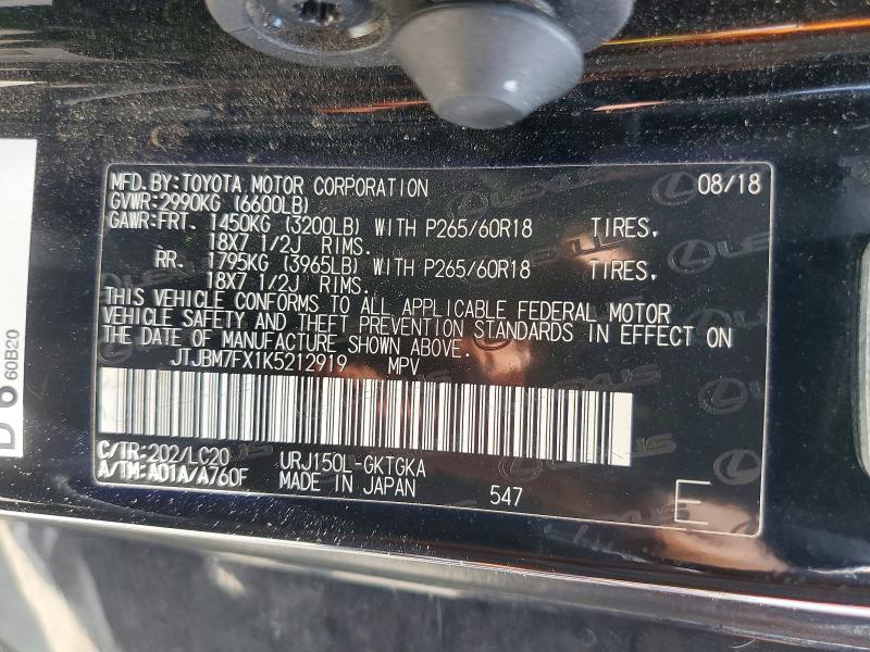 2019 Lexus Gx მანქანა იყიდება აუქციონზე, vin: JTJBM7FX1K5212919, აუქციონის ნომერი: 63658886