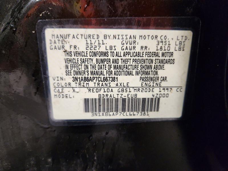 63592796 :رقم المزاد ، 3N1AB6AP7CL667381 vin ، 2012 Nissan Sentra مزاد بيع