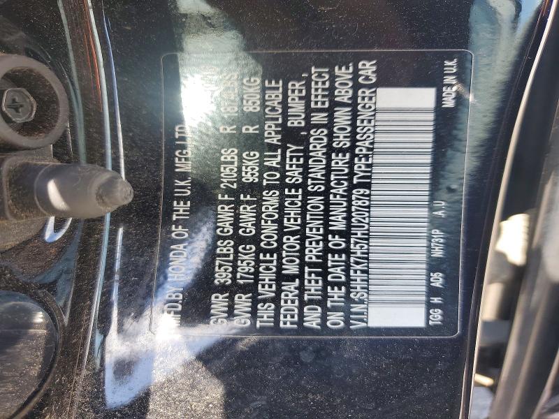 Aukcja sprzedaży 2017 Honda Civic, vin: SHHFK7H57HU207879, numer aukcji: 63940416