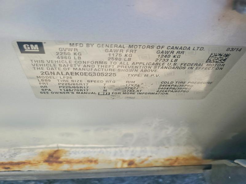 63675256 :رقم المزاد ، 2GNALAEK0E6305225 vin ، 2014 Chevrolet Equinox مزاد بيع