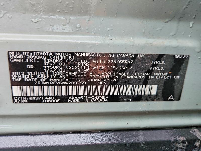 Aukcja sprzedaży 2022 Toyota Rav4, vin: 2T3W1RFV6NW209759, numer aukcji: 64468766