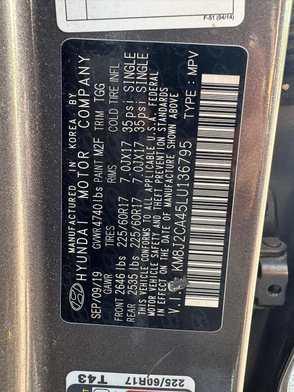 2020 Hyundai Tucson მანქანა იყიდება აუქციონზე, vin: KM8J2CA45LU136795, აუქციონის ნომერი: 63540746
