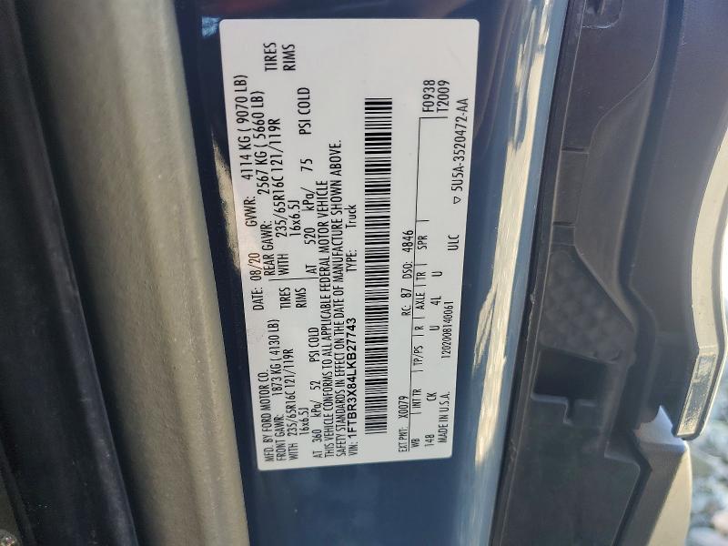 62324266 :رقم المزاد ، 1FTBR3X84LKB27743 vin ، 2020 Ford Transit مزاد بيع