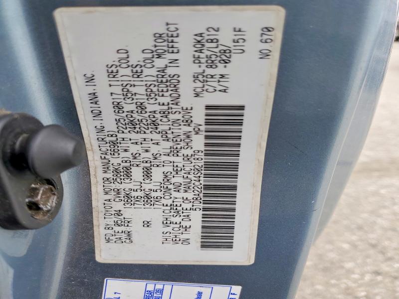 64661796 :رقم المزاد ، 5TDBA22C44S021879 vin ، 2004 Toyota Sienna مزاد بيع