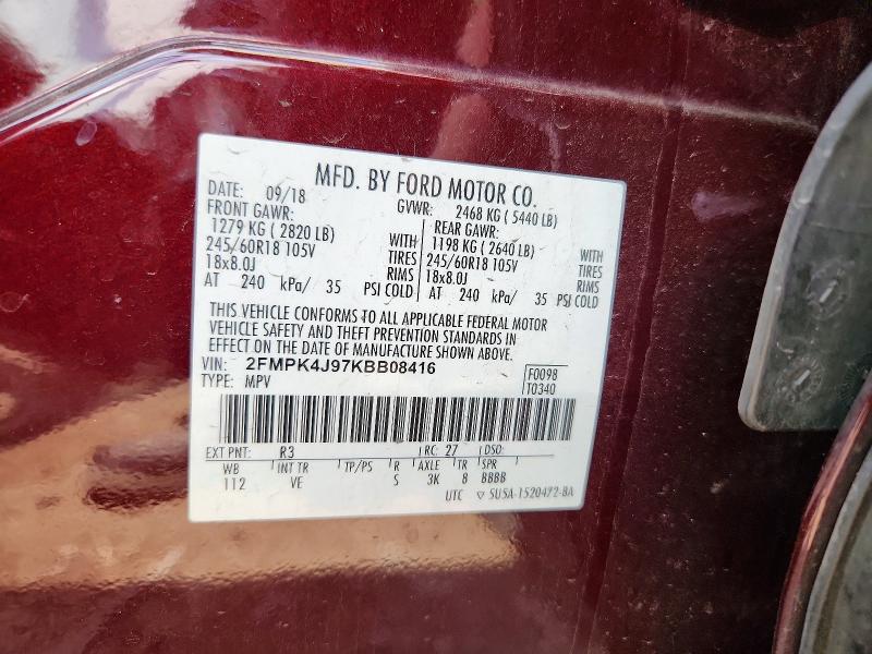Продажа на аукционе авто 2019 Ford Edge, vin: 2FMPK4J97KBB08416, номер лота: 63816206