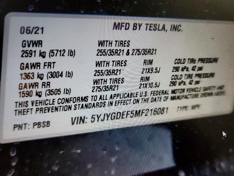 Продаж на аукціоні авто 2021 Tesla Model Y, vin: 5YJYGDEF5MF216081, номер лоту: 66776016
