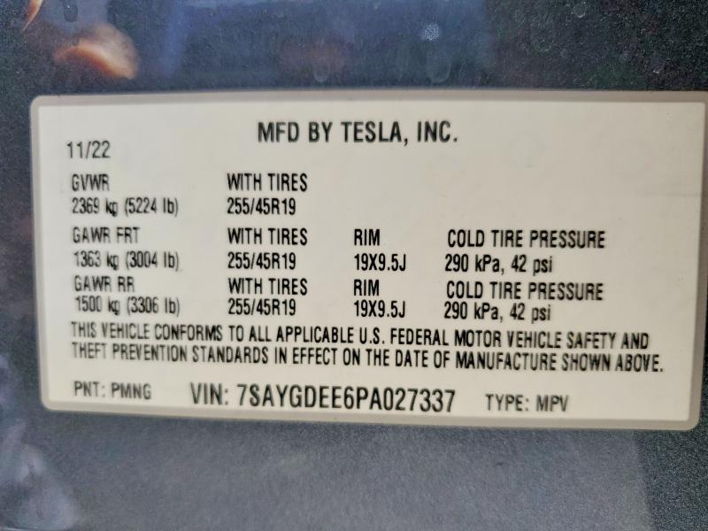 2023 Tesla Model Y მანქანა იყიდება აუქციონზე, vin: 7SAYGDEE6PA027337, აუქციონის ნომერი: 64978366