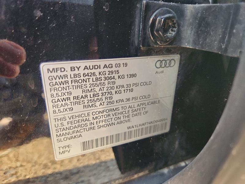 2019 Audi Q7 მანქანა იყიდება აუქციონზე, vin: WA1LHAF74KD040054, აუქციონის ნომერი: 64292276