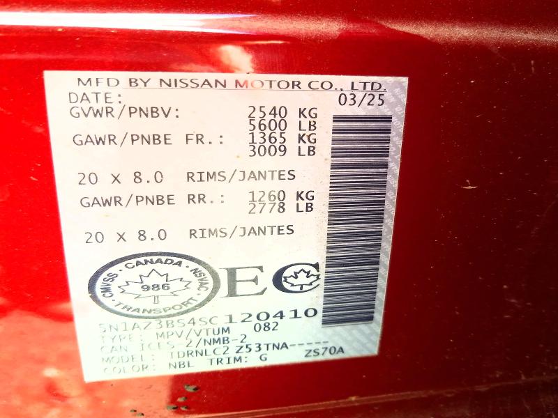 2025 Nissan Murano მანქანა იყიდება აუქციონზე, vin: 5N1AZ3BS4SC120410, აუქციონის ნომერი: 65164406
