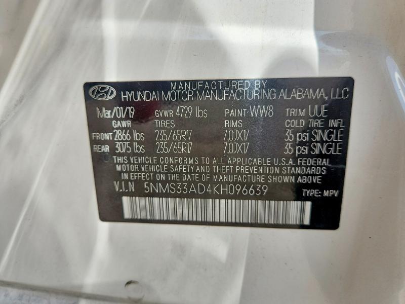 Aukcja sprzedaży 2019 Hyundai Santa Fe, vin: 5NMS33AD4KH096639, numer aukcji: 64843346