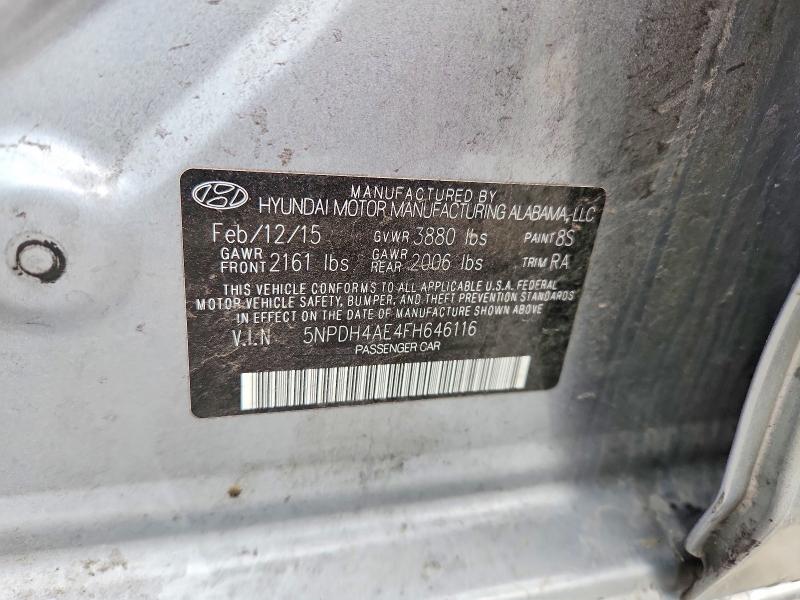 65178446 :رقم المزاد ، 5NPDH4AE4FH646116 vin ، 2015 Hyundai Elantra مزاد بيع