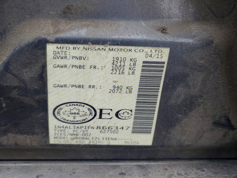 65361886 :رقم المزاد ، 1N4AL3AP1FN866347 vin ، 2015 Nissan Altima مزاد بيع