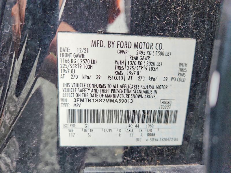64632556 :رقم المزاد ، 3FMTK1SS2MMA59013 vin ، 2021 Ford Mustang Mach-e مزاد بيع