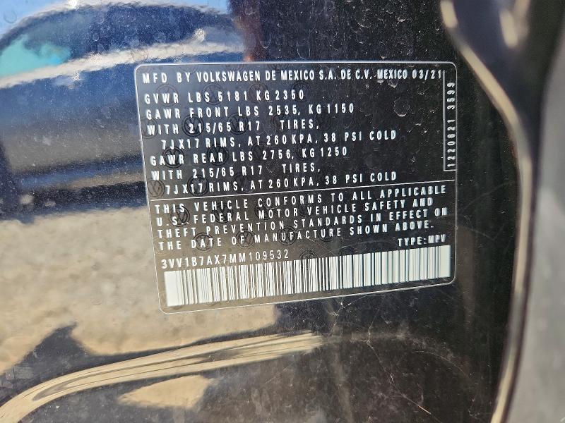 Продаж на аукціоні авто 2021 Volkswagen Tiguan, vin: 3VV1B7AX7MM109532, номер лоту: 66295936