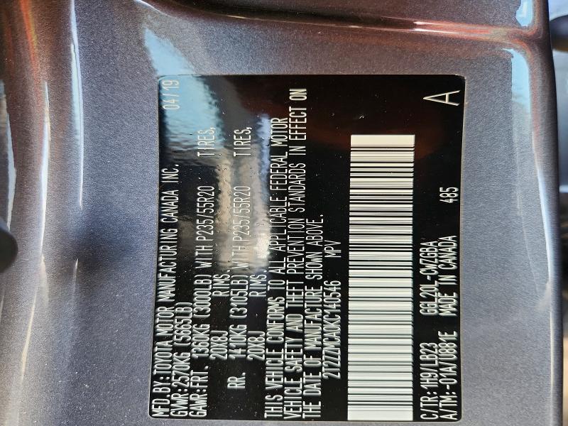 65953346 :رقم المزاد ، 2T2ZZMCA0KC140546 vin ، 2019 Lexus Rx 350 مزاد بيع