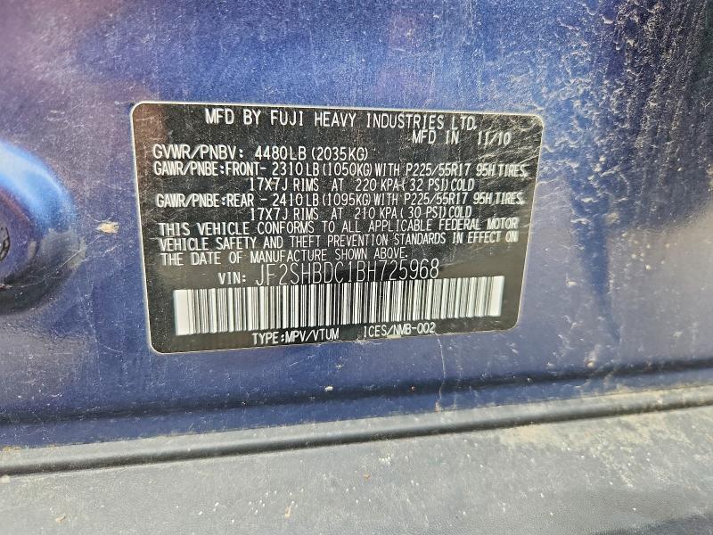 62800866 :رقم المزاد ، JF2SHBDC1BH725968 vin ، 2011 Subaru Forester مزاد بيع