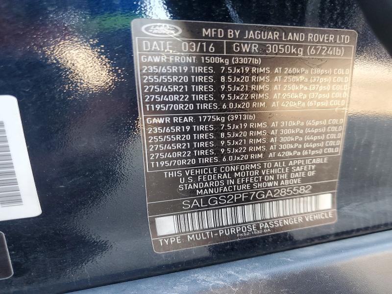 Aukcja sprzedaży 2016 Land Rover Range Rover, vin: SALGS2PF7GA285582, numer aukcji: 66355976