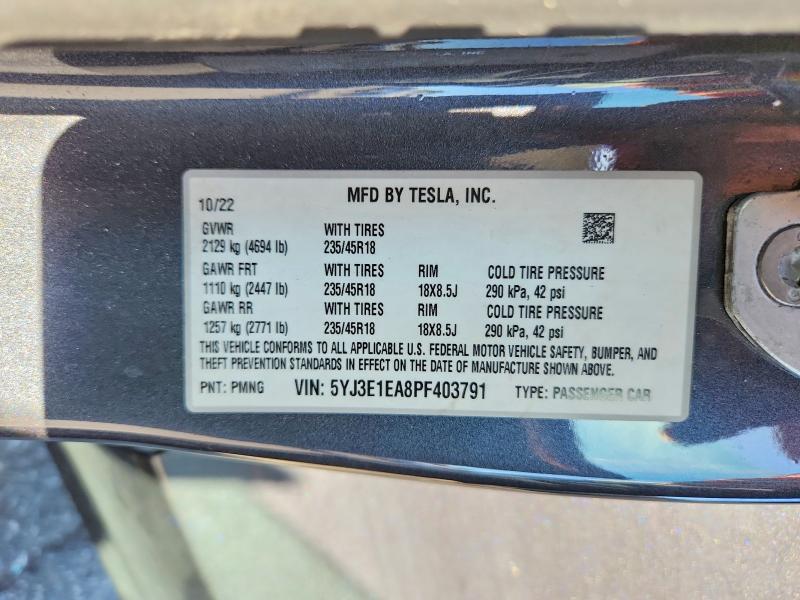 Продаж на аукціоні авто 2023 Tesla Model 3, vin: 5YJ3E1EA8PF403791, номер лоту: 66656956