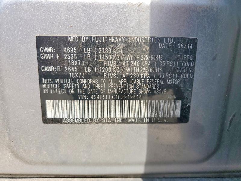 Продажа на аукционе авто 2015 Subaru Outback, vin: 4S4BSBLC1F3212414, номер лота: 66842756