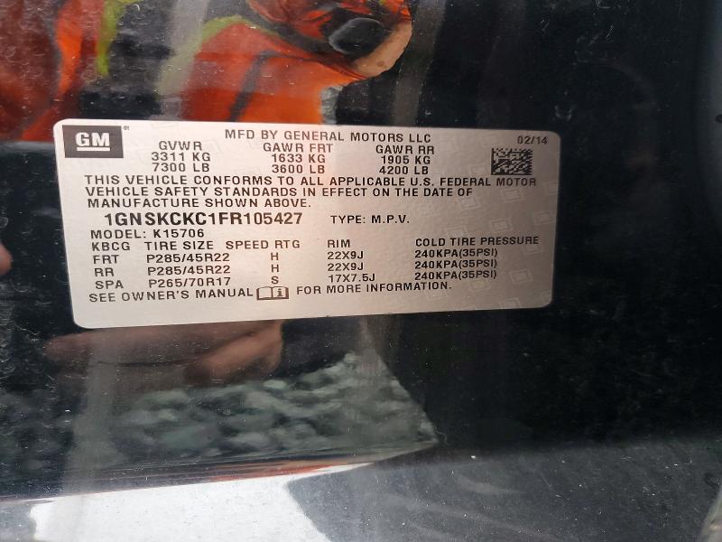 64812026 :رقم المزاد ، 1GNSKCKC1FR105427 vin ، 2015 Chevrolet Tahoe مزاد بيع