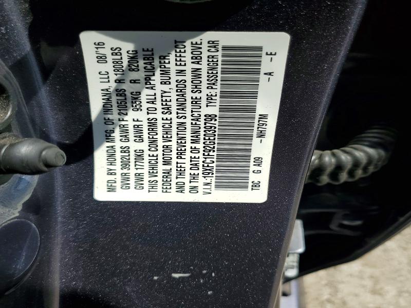 Продажа на аукционе авто 2016 Honda Civic, vin: 19XFC1F92GE039798, номер лота: 62307526