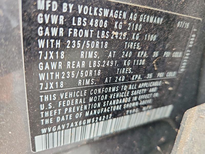 2016 Volkswagen Tiguan მანქანა იყიდება აუქციონზე, vin: WVGAV7AX6GW524217, აუქციონის ნომერი: 65171316