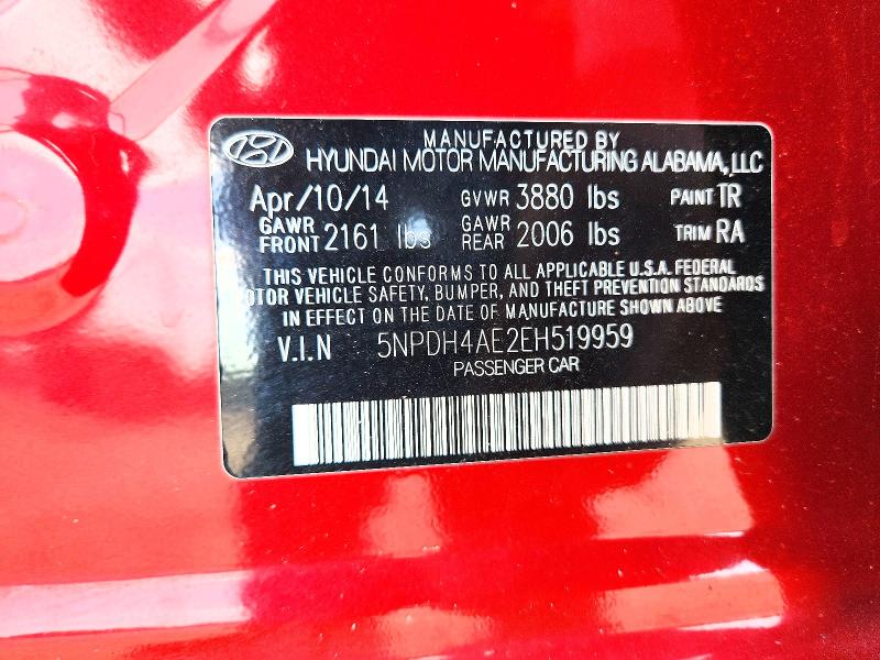 Продаж на аукціоні авто 2014 Hyundai Elantra, vin: 5NPDH4AE2EH519959, номер лоту: 63491356