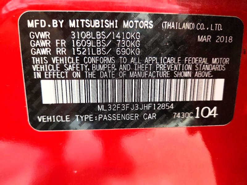 65690506 :رقم المزاد ، ML32F3FJ3JHF12854 vin ، 2018 Mitsubishi Mirage مزاد بيع