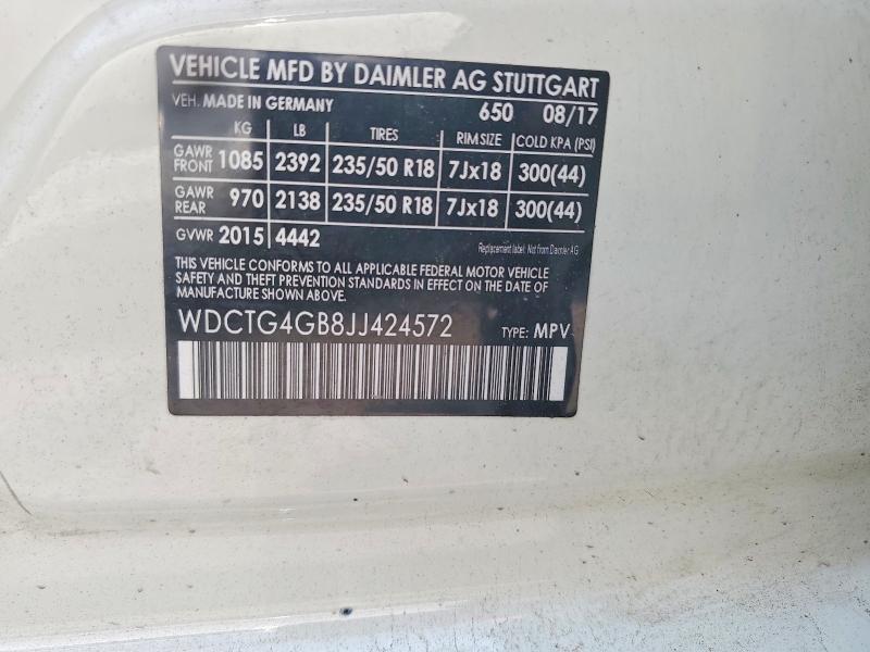 Aukcja sprzedaży 2018 Mercedes-benz Gla, vin: WDCTG4GB8JJ424572, numer aukcji: 64303386