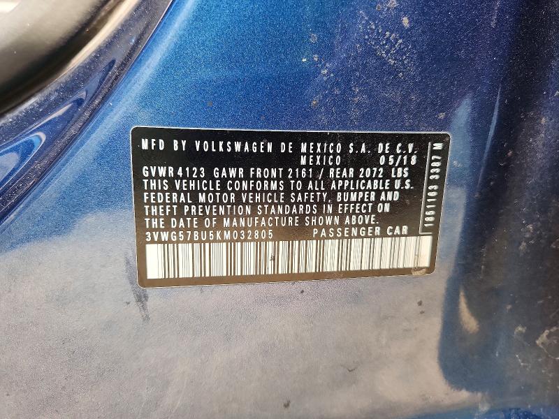 2019 Volkswagen Jetta მანქანა იყიდება აუქციონზე, vin: 3VWG57BU5KM032805, აუქციონის ნომერი: 63913126